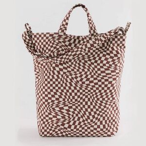 Baggu Brown and White Checkered Duck Tote Bag